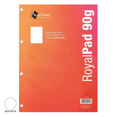 Bloco Folhas Fichário Univ. S/ Pauta 80Fls Royalpad P106 - Royal Paper