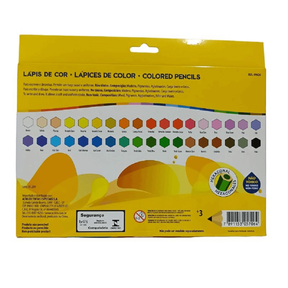 Lápis de Cor 36 Cores Hexagonal 09626 - Acrilex