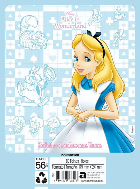 Refil para caderno Argolado Alice In Wonderland 80Fls. 10827 - Animativa