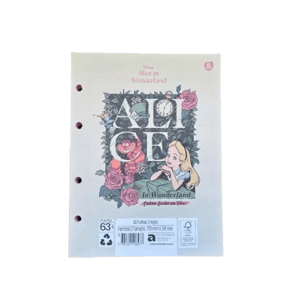 Refil para caderno Argolado Alice In Wonderland 80Fls. 10827 - Animativa