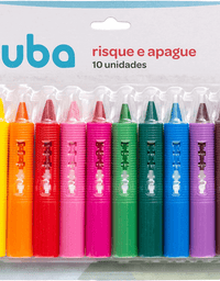 Giz Colorido Risque E Apague com 10 Cores 14985 - BUBA
