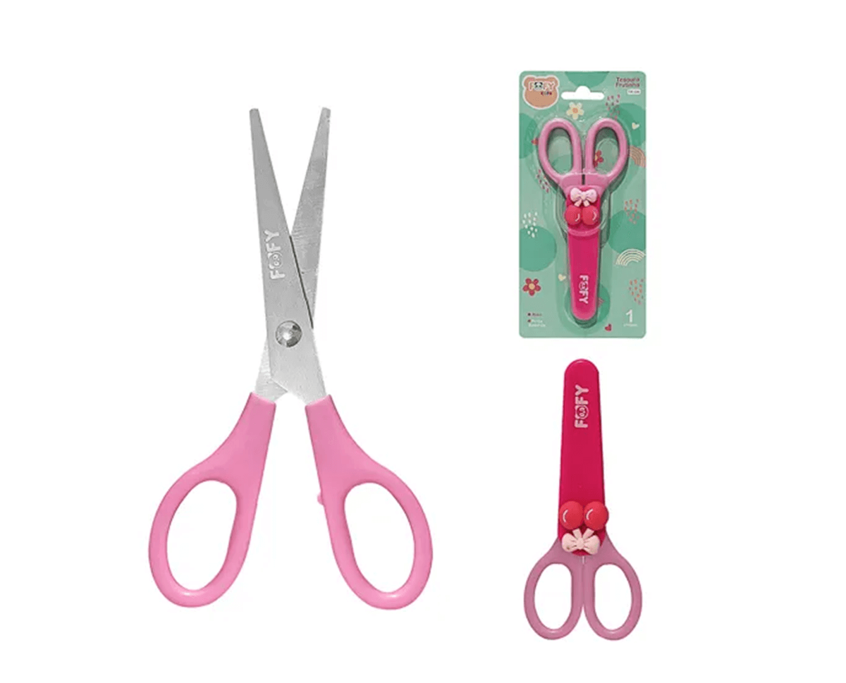 Tesoura Divertida Frutinha  Rosa 14cm FF1713 - Fofy