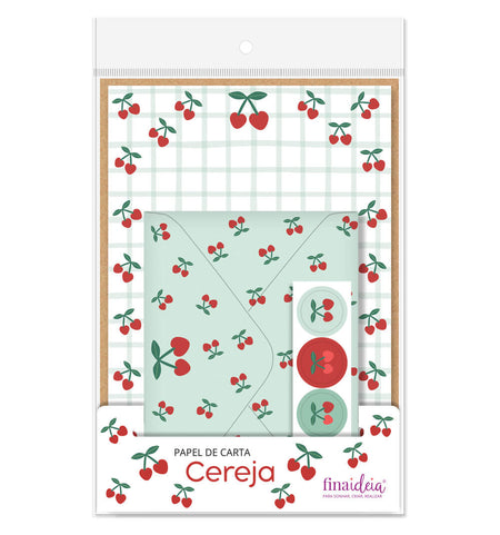 Papel de Carta 4 Fls e 4 Envelopes Cereja 1739 - Fina Ideia