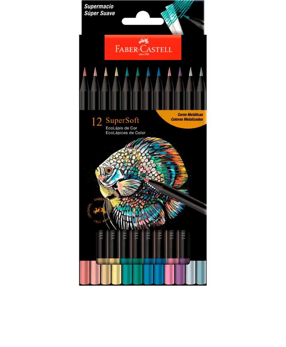 Lápis De Cor Supersoft Redondo 12 Cores Matálica 210722 -  Faber-Castell