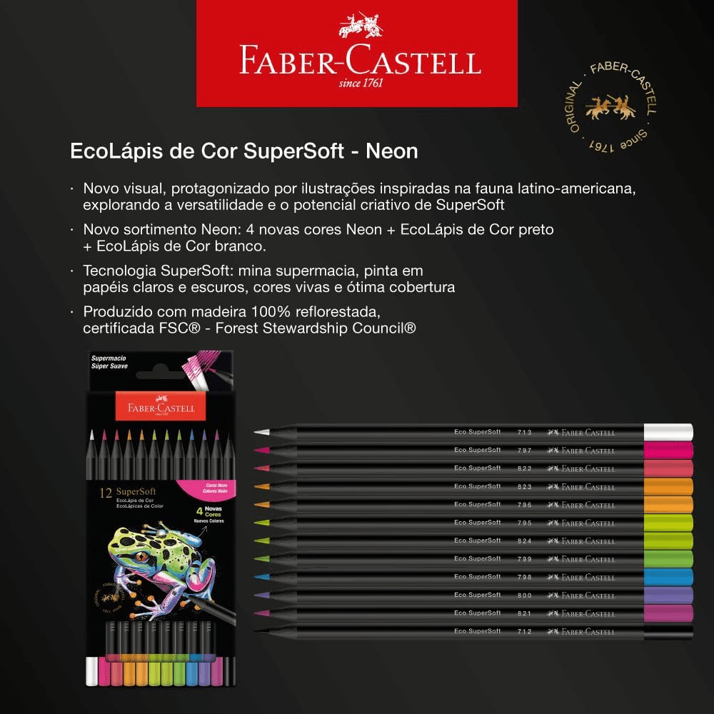 Lápis De Cor Supersoft Redondo 12 Cores Neon 210744 -  Faber-Castell