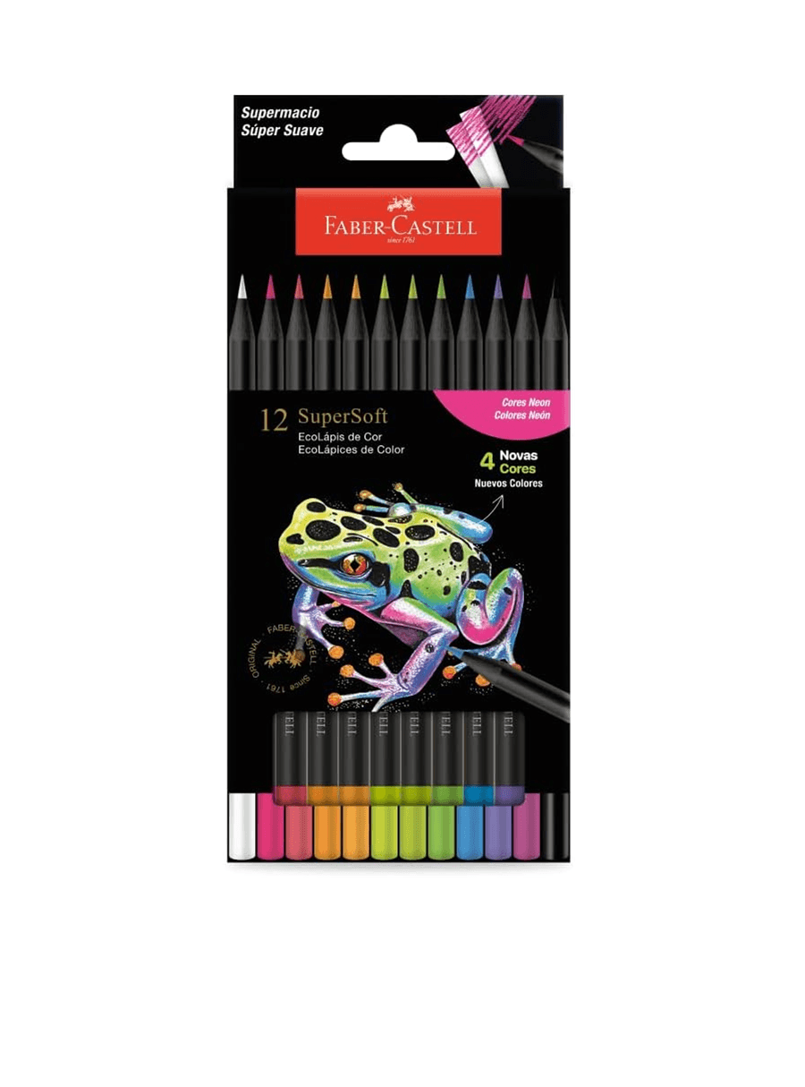 Lápis De Cor Supersoft Redondo 12 Cores Neon 210744 -  Faber-Castell