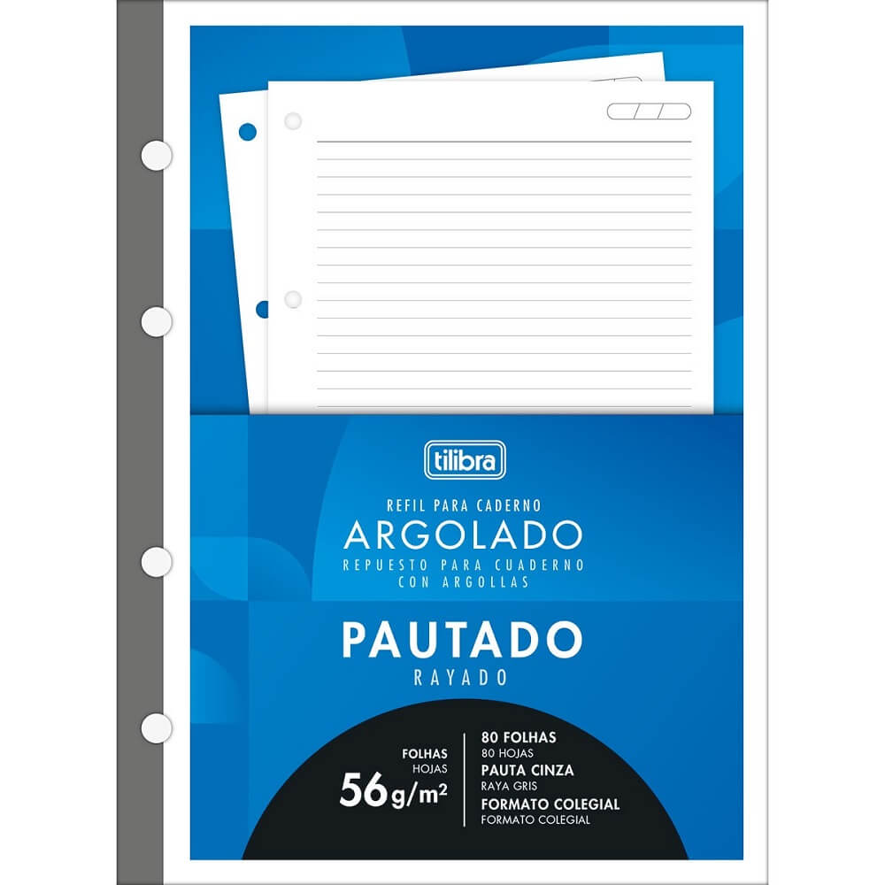 Bloco Para Fichário Colegial Pautado 80 Folhas 177mmX240mm 34283 - Tilibra