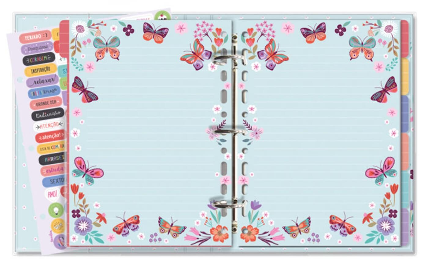 Caderno Argolado Borboletas no Jardim 80Fls 90g/m² 12 Divisórias 4792 - Fina Ideia