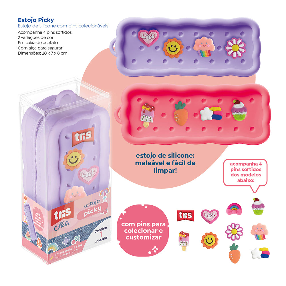 Estojo Em Silicone C/ Pins Picky Holic Charm 912961 - Tris