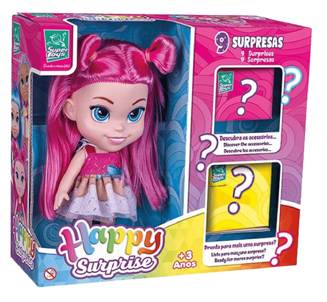 Boneca Baby Happy Surprise Cabelo Rosa 552 - Super Toys