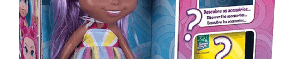 Boneca Baby Happy Surprise negra Cabelo Lilás 554 - Super Toys