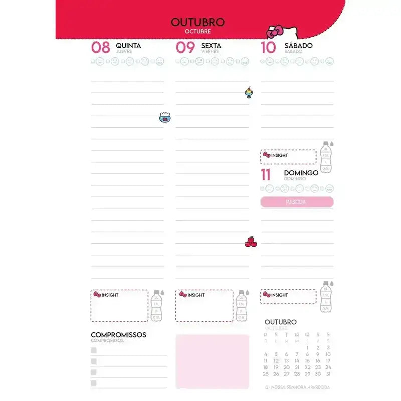 Agenda Planner Hello Kitty 2026 160 Pág. 75g/m² 74728 - Jandaia