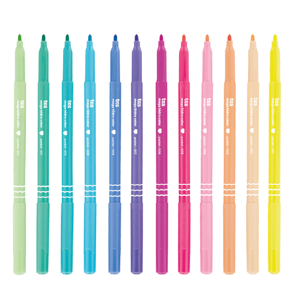 Caneta Hidrocor Mega Hidro Color 12 Cores Tons Pastel 688176 - Tris