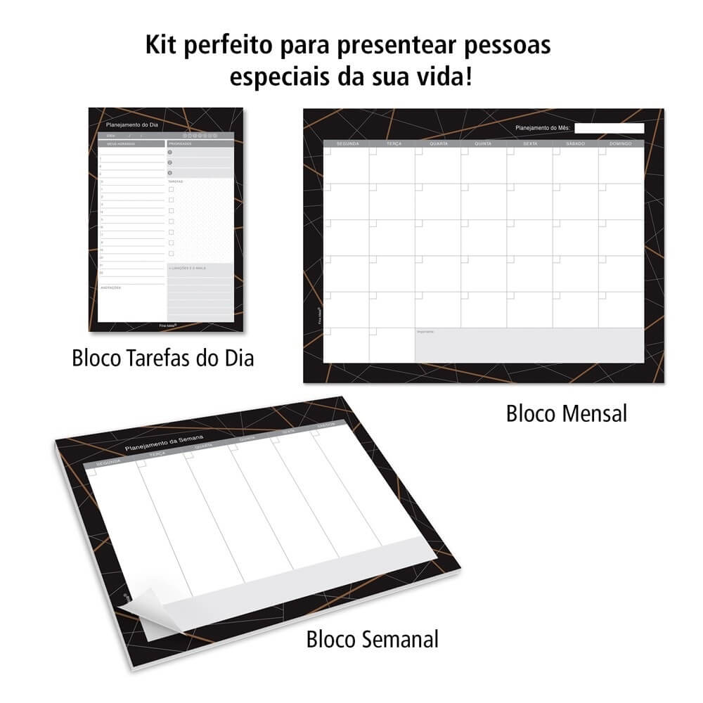 Kit Planejamento Geométrico Mensal, Semanal e Tarefa 7090 - Fina Ideia
