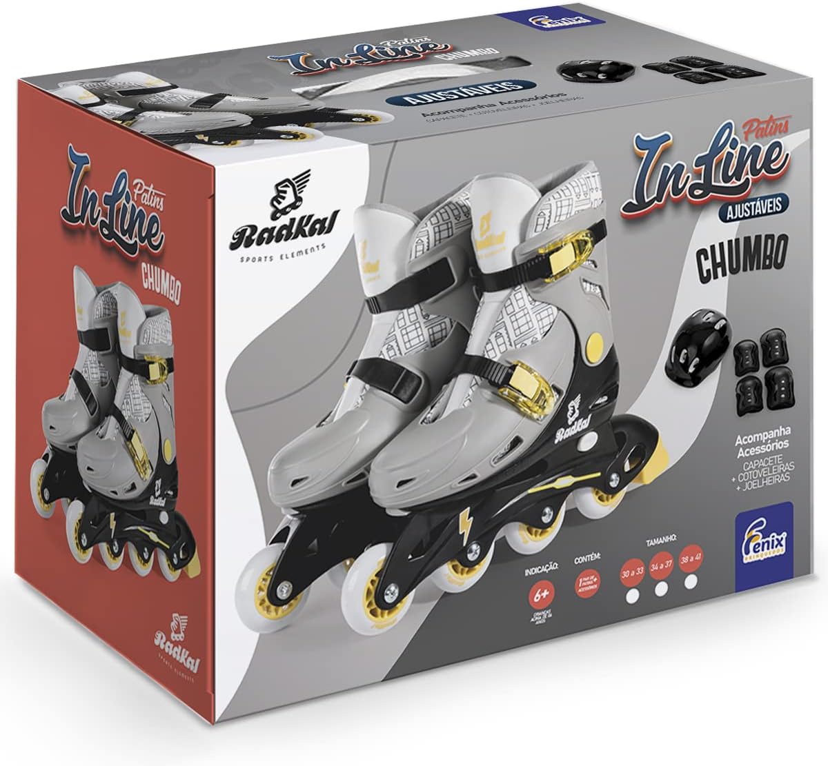 Patins Inline Chumbo Ajustável Com Acessórios AD-03CB - Fenix