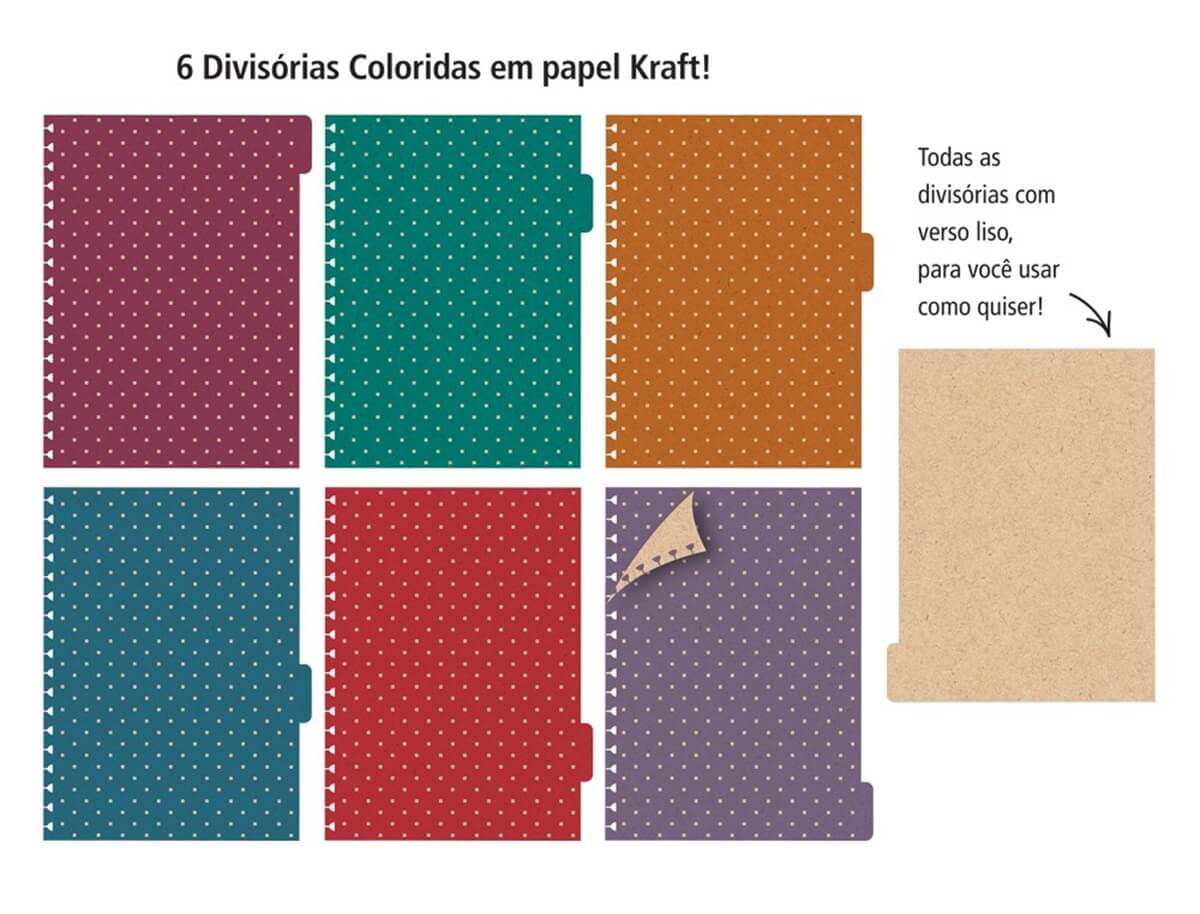 Refil Divisórias Caderno Folhas Removíveis Kraft Coloridas 6 unid. 8001 - Fina Ideia