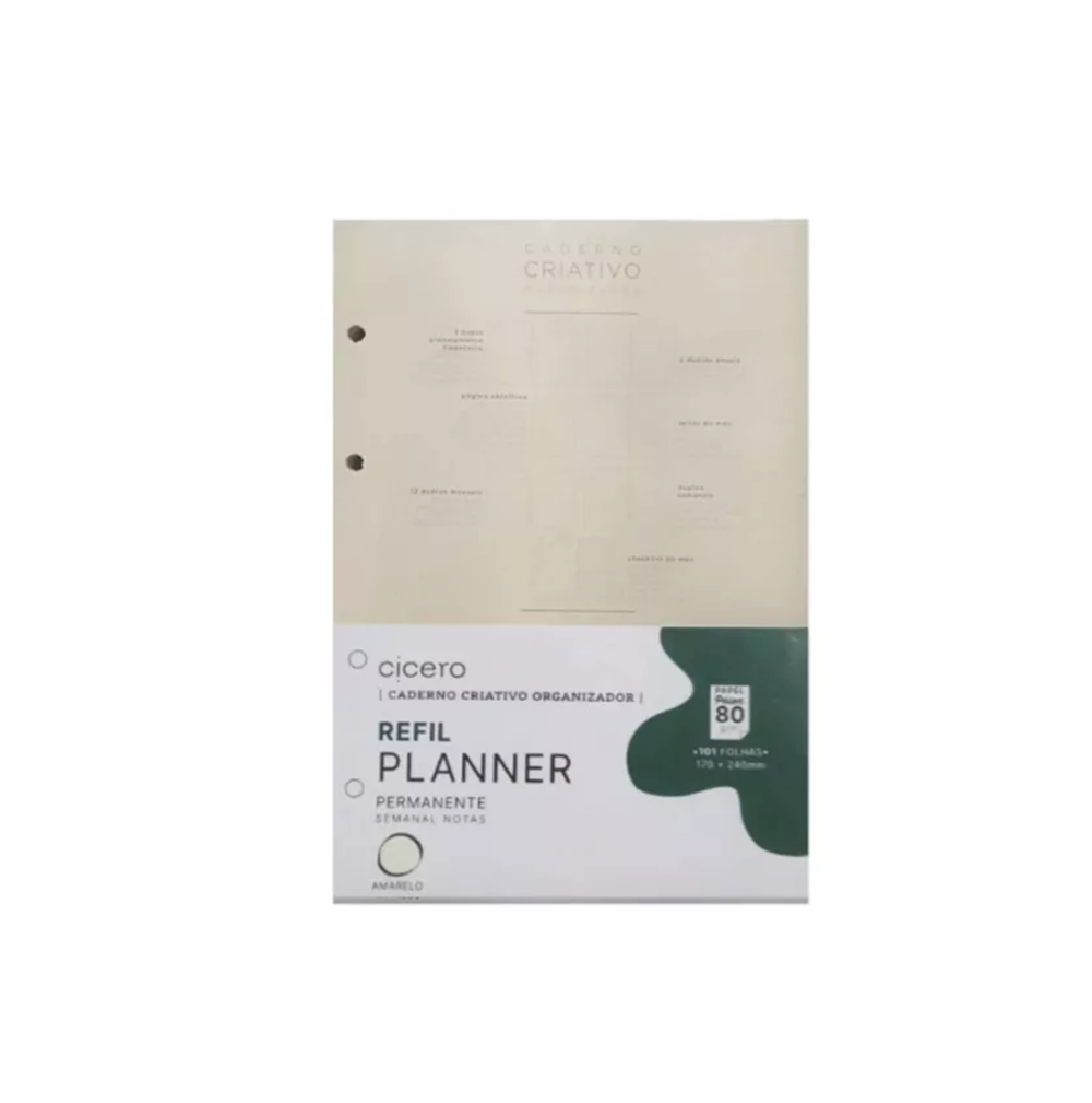 Refil Caderno Criativo Planner Permanente Semanal Notas 101 Fls 80g/m² 17x24cm 809116