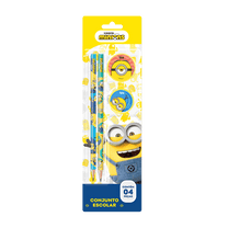 Conjunto Escolar Minions com 2 Lápis, 1 Borracha e 1 Apontador 905574 - Tris