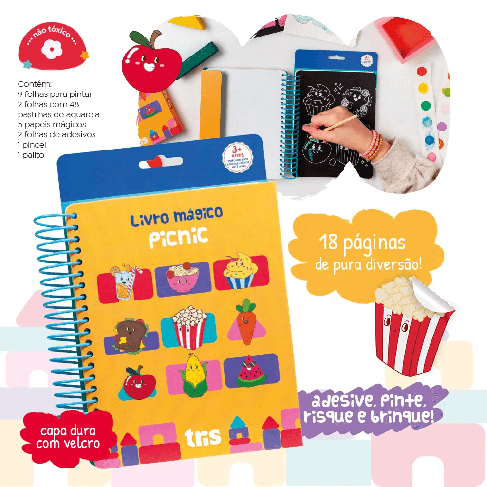 Livro Mágico de Atividades Pic Nic Toy - 18 Páginas + 1 Pincel + 1 Palito 908070 - Tris