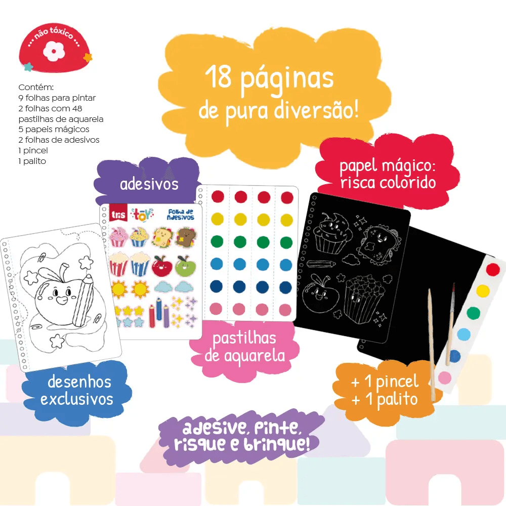 Livro Mágico de Atividades Pic Nic Toy - 18 Páginas + 1 Pincel + 1 Palito 908070 - Tris