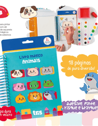 Livro Mágico de Atividades Animais Toy - 18 Páginas + 1 Pincel + 1 Palito 908711 - Tris
