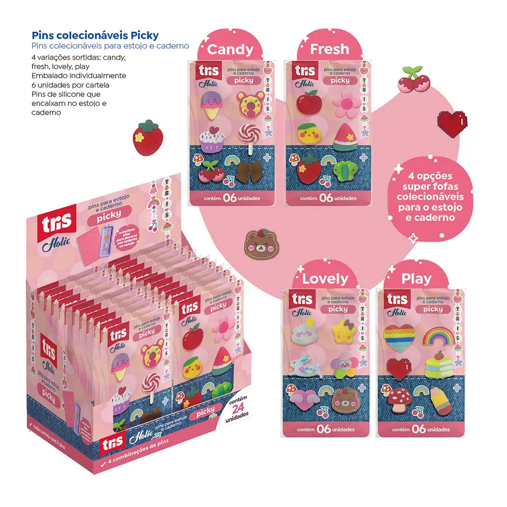 Pins P/ Estojo e Caderno Picky Holic Charm 912817 - Tris