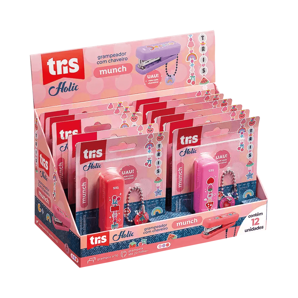 Grampeador Mini Munch Holic Com Chaveiro C/ 100 Grampos  912916 - Tris