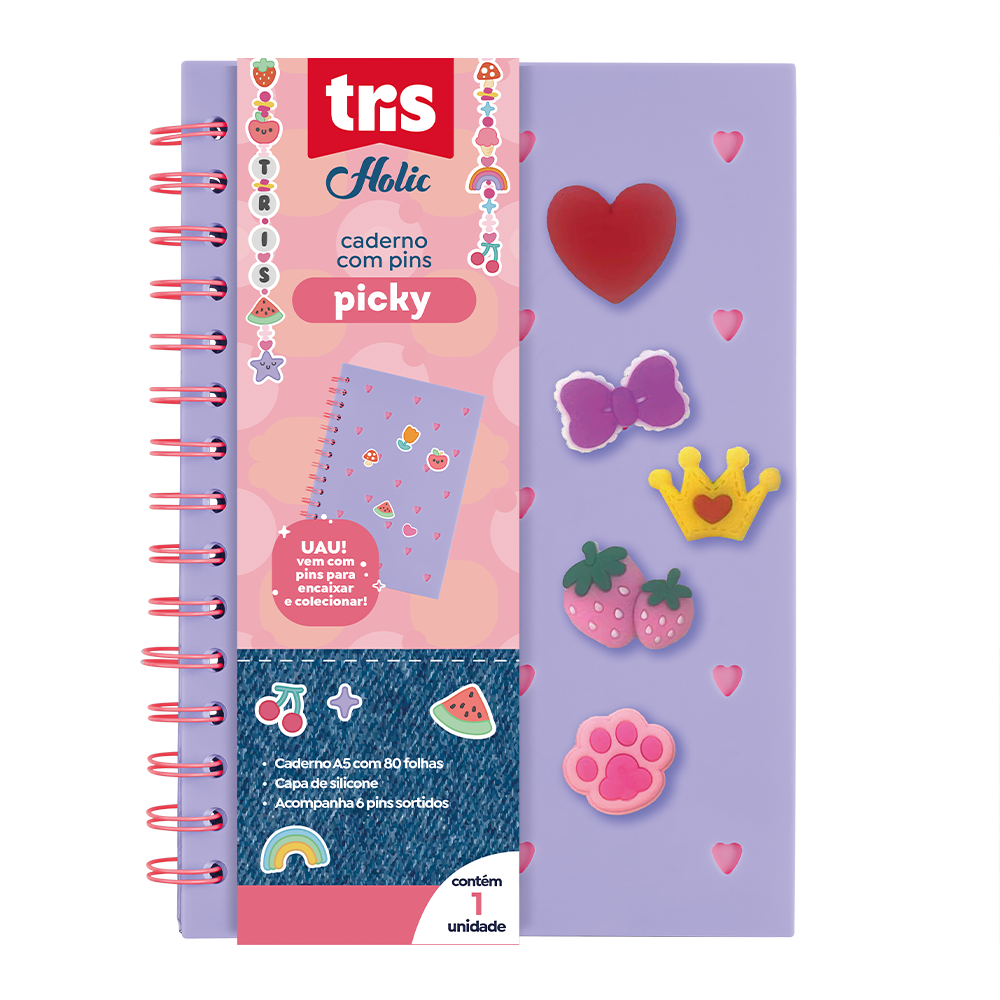 Caderno Pautado A5 C/ Pins Picky Holic Charm  912954 - Tris