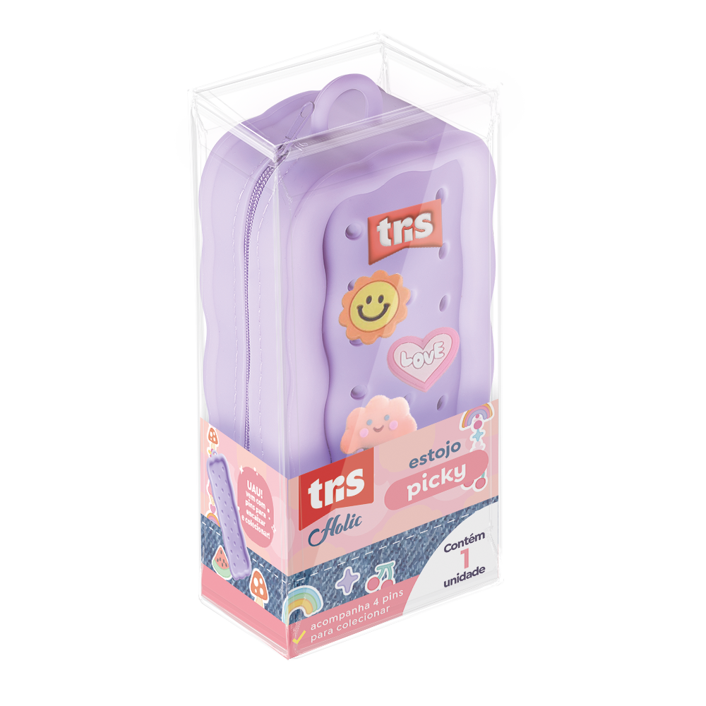 Estojo Em Silicone C/ Pins Picky Holic Charm 912961 - Tris