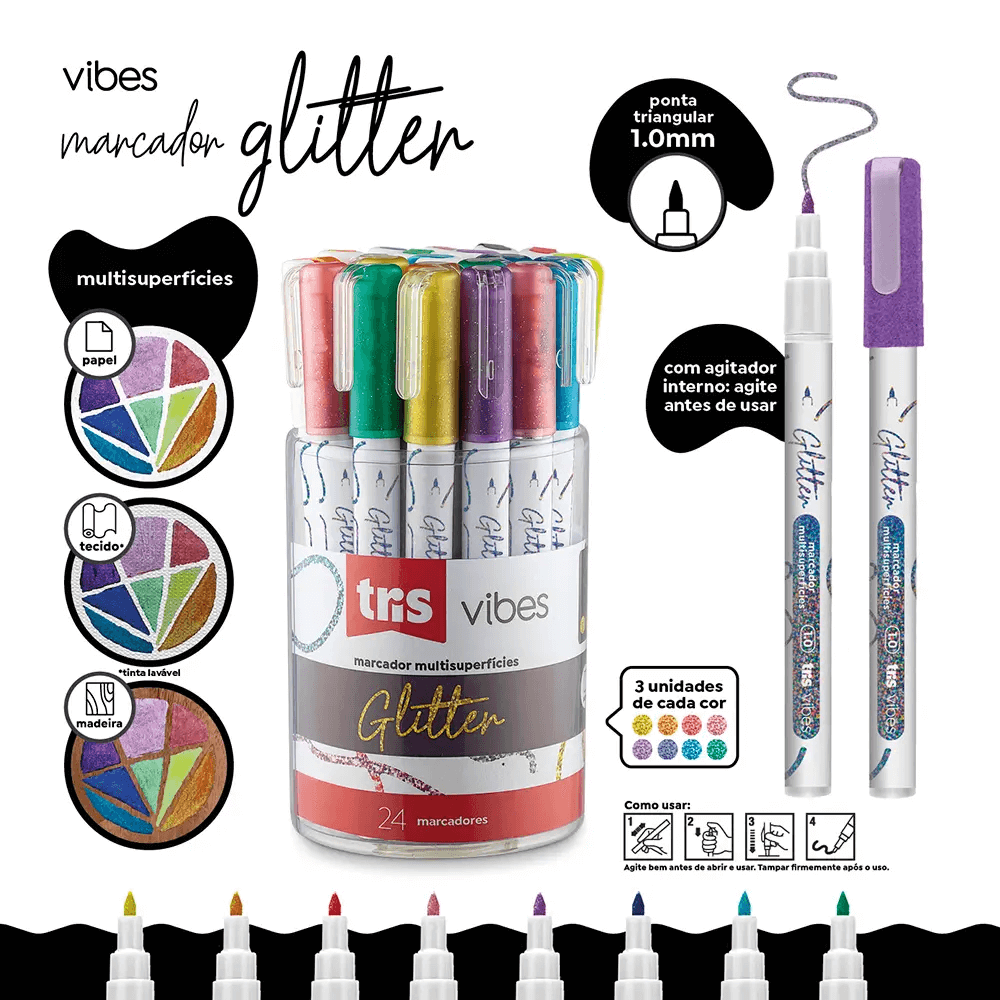 Marcador Artistico Glitter Vibes 1.0mm Multisuperfícies 913173 - Tris