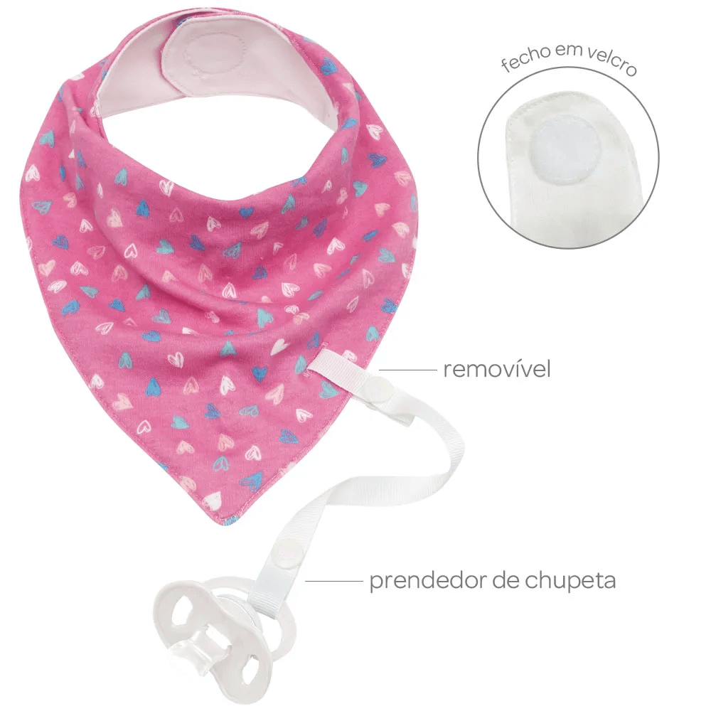 Bandana Baby Com Prendedor De Chupeta Buba Coração - 9787 Buba