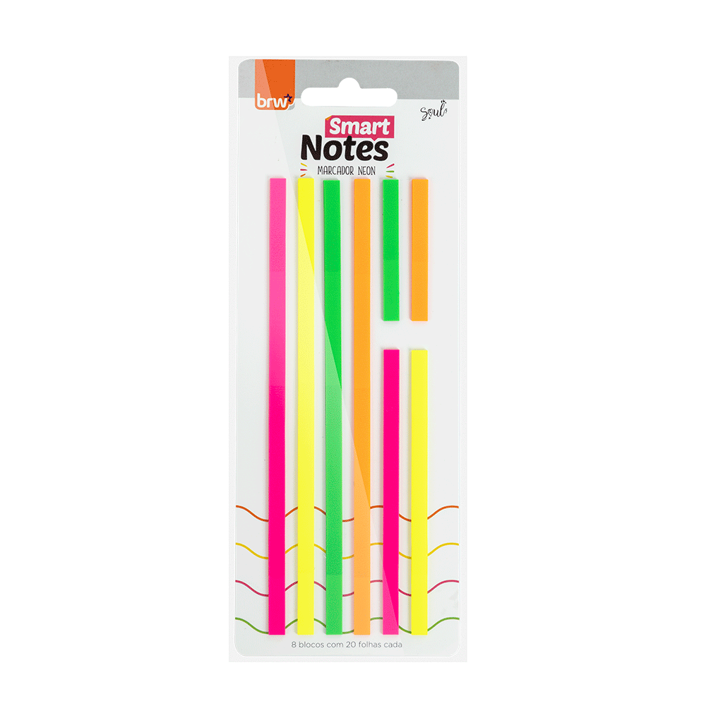 Bloco Smart Notes Marca Texto Colorido Neon 20fls 8 blocos BA1060 - BRW