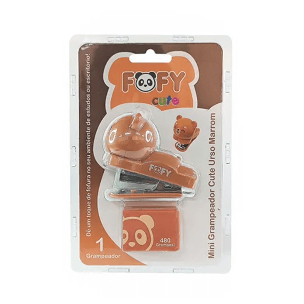 Mini Grampeador Cute urso Marrom c/ 480 Grampos FF1500 - Fofy