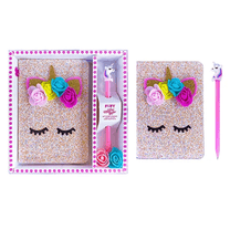 Diário com Caneta Unicórnio Glitter Rosa FF6038 - FOFY