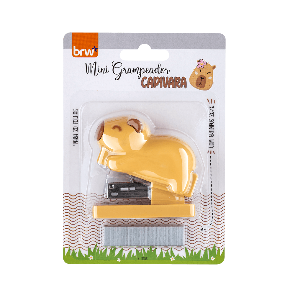 Mini Grampeador Plástico Capivara + Grampos 26/6 GP0108 - BRW