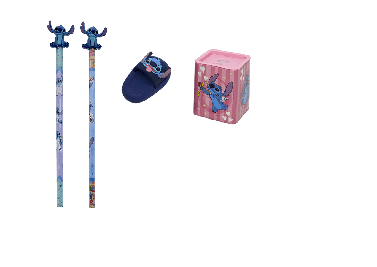 Kit Stitch 1 Borracha, 1 Apontador e 2 Lápis 31356 - Jandaia