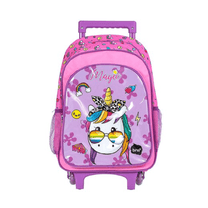 Mochila Grande Carrinho, Lancheira e Estojo Unicórnio Lilás - BRW