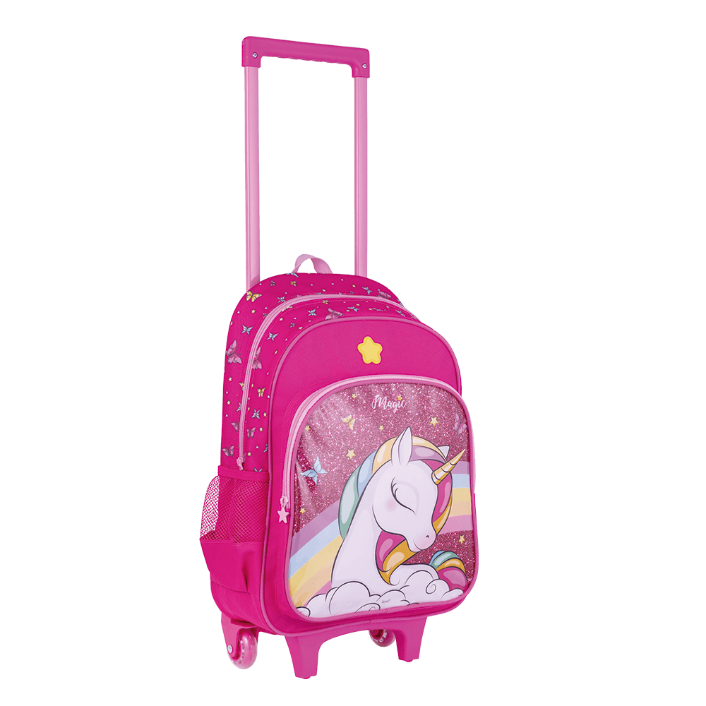 Mochila de Rodinha + Lancheira Térmica + Estojo c/ 2 Divisórias Unicórnio - BRW