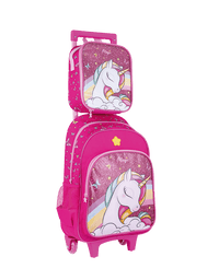 Mochila de Rodinha + Lancheira Térmica + Estojo c/ 2 Divisórias Unicórnio - BRW
