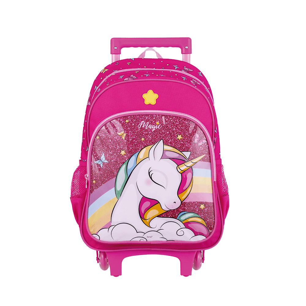 Mochila de Rodinha + Lancheira Térmica + Estojo c/ 2 Divisórias Unicórnio - BRW