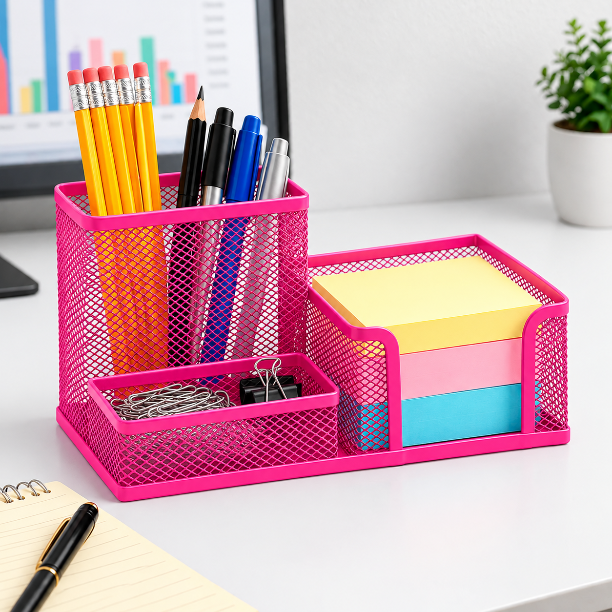 Organizador De Mesa Aramado 3 Divisórias Rosa OR5124 - BRW