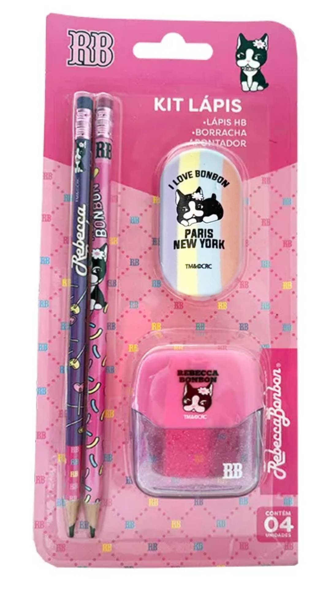 Kit Escolar Lápis Borracha e Apontador Rebecca Bonbon RB1206