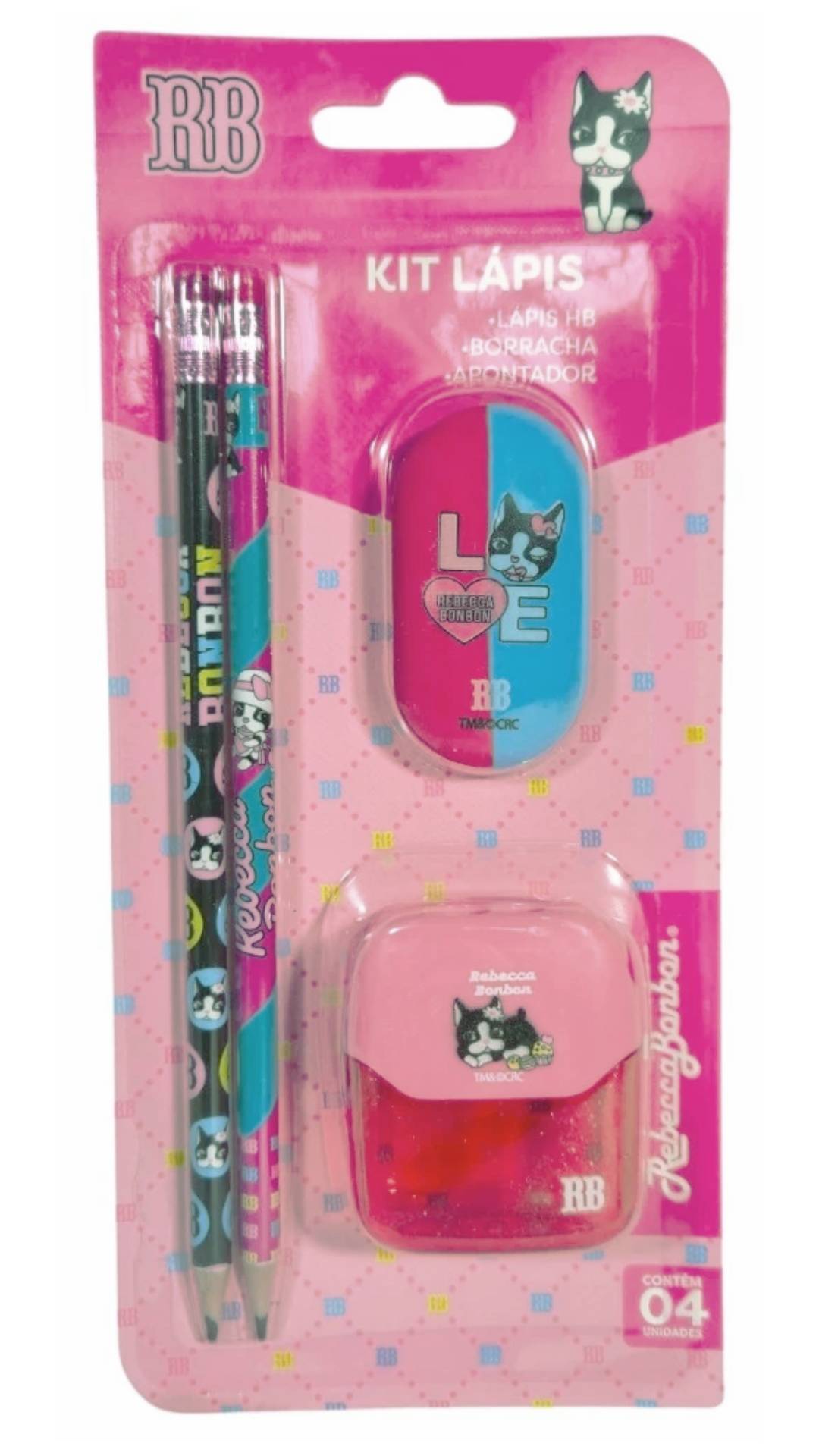 Kit Escolar Lápis Borracha e Apontador Rebecca Bonbon RB1206