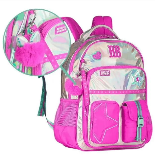 Mochila Costas Rebecca Bonbon Holografico Rosa RB27020  - Clio