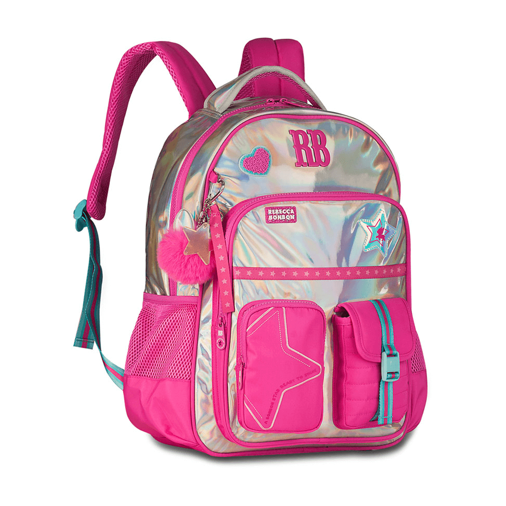 Mochila Costas Rebecca Bonbon Holografico Rosa RB27020  - Clio
