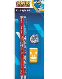 Kit Sonic Com 2 lápis Preto HB, 1 Borracha e 1 Apontador 10149 - Leonora
