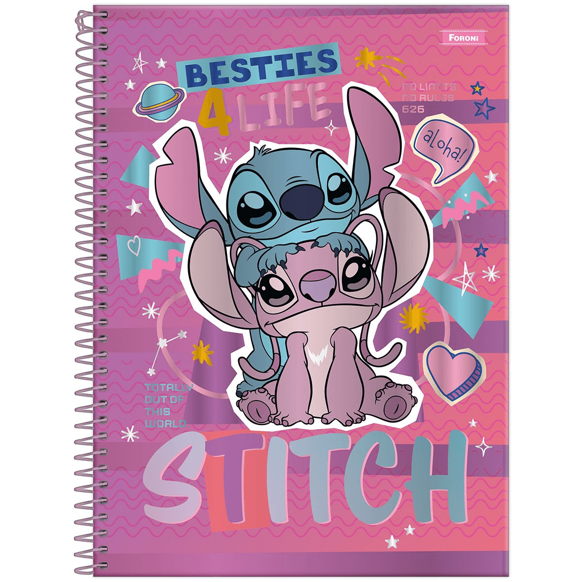 Caderno Espiral Universitário 1 Matérias  80 Folhas Stitch - Foroni