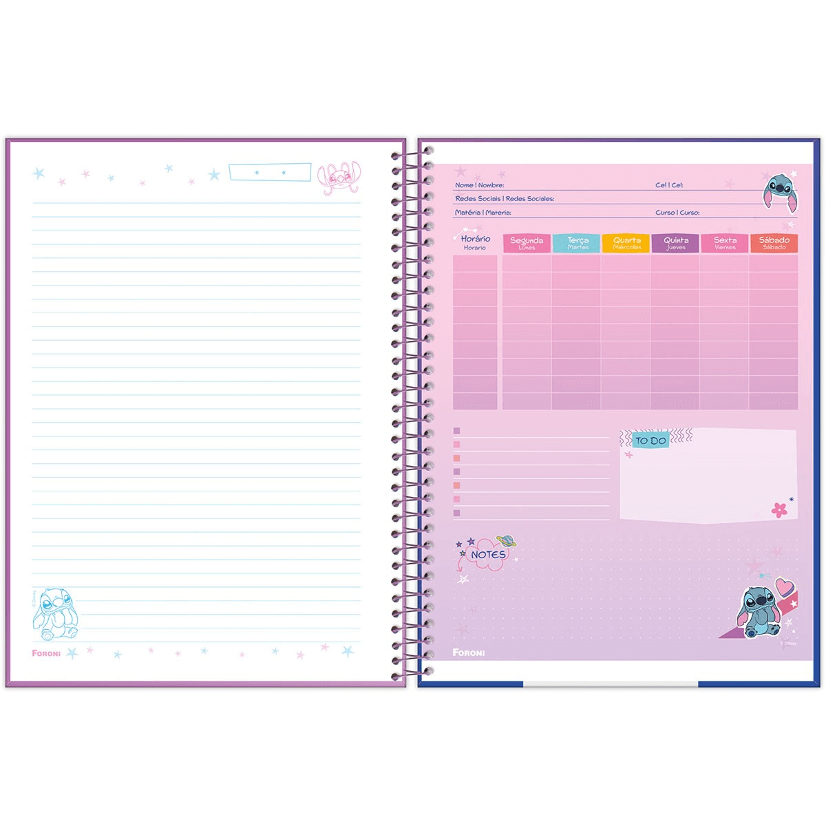 Caderno Espiral Universitário 10 Matérias  160 Folhas Stitch - Foroni