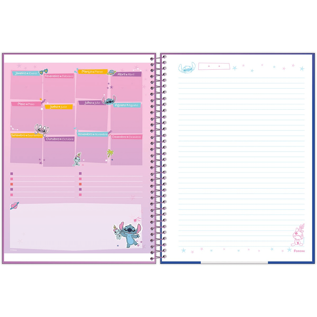 Caderno Espiral Universitário 10 Matérias  160 Folhas Stitch - Foroni