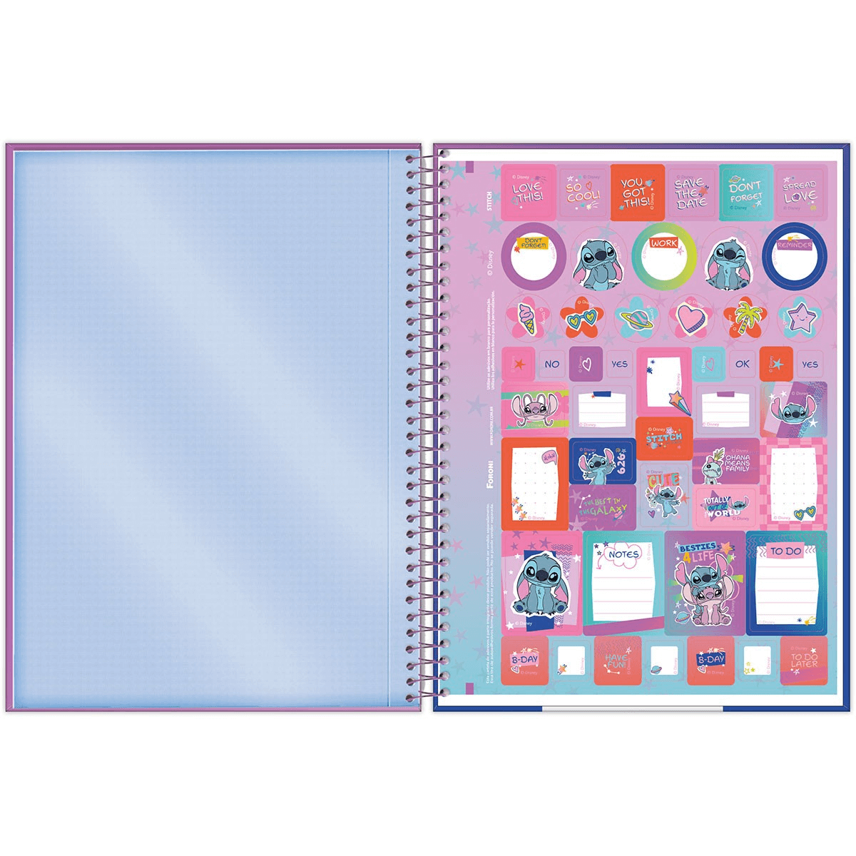 Caderno Espiral Universitário 10 Matérias  160 Folhas Stitch - Foroni